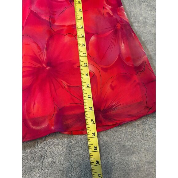 Alyn Paige Red Floral Dress Size 9/10 Made in USA 90s Fit & Flare Sheer - Picture 8 of 8